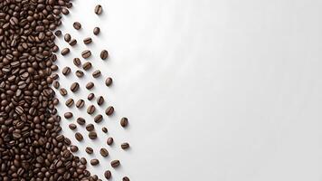 Coffee bean pattern on a white surface, top view, ideal for cafe menu or business cards photo