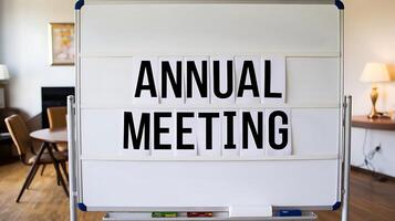 Annual Meeting Announcement on Whiteboard for Corporate Business Presentation and Meeting Room photo