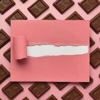 Chocolate background with a pink paper and a ripped paper perfect for business use photo