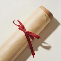 Wrapped Document with Ribbon for Business Presentation or Contract Agreement Design photo