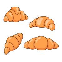 Four croissants cartoon illustration are presented in different orientations. vector