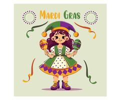 Mardi Gras with Colorful Jester Girl vector