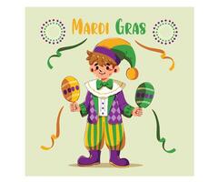 Mardi Gras with Colorful Jester Juggling Props vector