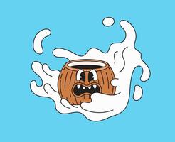 Coconut shell with splashing coconut milk vector