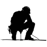 Silhouette of a man working on a ladder vector