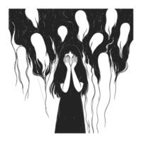 Girl Surrounded by Mysterious Shadows in a Haunting Scene vector