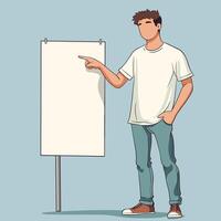 Young Man Explaining Ideas Using a Whiteboard in a Casual Setting vector