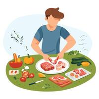Man Adding Seasoning to a Dish During Meal Preparation vector