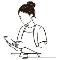 Woman Working on a Laptop in a Minimalist Workspace vector
