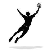 Silhouette of a Handball Player Jumping with the Ball vector