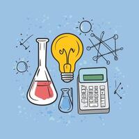 Educational Science Graphic with Lightbulb, Calculator, and Beaker vector