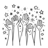 Line Art of Raised Hands and Stars in a Minimalist Style vector