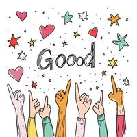 Good Design with Colorful Raised Hands and Stars vector