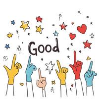Cheerful Good Concept with Colorful Hands and Decorative Stars vector