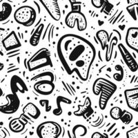 Playful Black and White Abstract Doodles with Swirls and Shapes vector