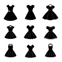 Set of Black Dresses in Various Styles Illustrated in Line Art vector