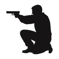 Armed Silhouette in Tactical Pose vector