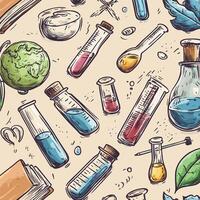 Science Pattern with Test Tubes, Beakers, and Educational Items vector