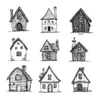 Collection of HandDrawn Rustic Houses and Cabins vector