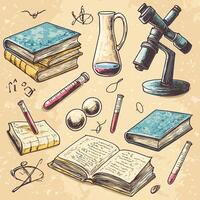 Vintage Academic Scene with Books, Compass, and Study Tools vector
