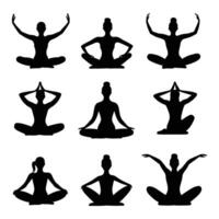 Yoga Pose Silhouette in Various Positions vector
