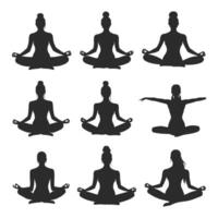 Yoga Pose Pattern in Black Silhouette Design vector