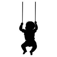 Child Silhouette Swinging Against a White Background vector