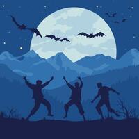 Silhouettes Dancing Under Moonlit Sky with Bats vector