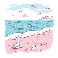Scenic Beach with Pink Sand and Calm Waves vector