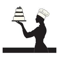 Chef Silhouette Holding a MultiLayer Cake on a Platter vector