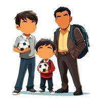 Father and Sons in Casual Attire with Backpack vector