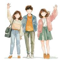 Three Friends Standing Together with Masks in a Silhouetted Design vector