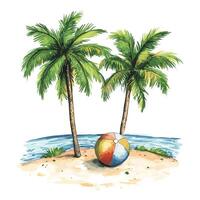 Vibrant Tropical Island with Palm Trees and a Beach Ball vector