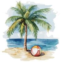 Tropical Beach Scene with Two Palm Trees and a Beach Ball vector