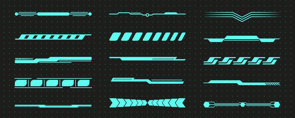 Retro 90s futuristic game hud element set, psychedelic groovy interface decoration aesthetic, geometric trendy y2k ui figure design, space frame shape collection, modern blue neon symbol graphic.