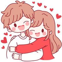A cute couple is hugging with hearts floating around them vector