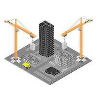 Isometric illustration Construction Site with Cranes and Buildings Under Construction Icon Color vector