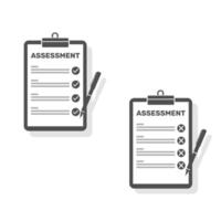 Financial Business Document on Clipboard Test Assessment Pass and Fail - Black Silhouette Icon Illustration Symbol vector