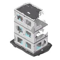 Isometric Bombed Building Explosion Damaged Architecture War Conflict - Icon Illustration vector