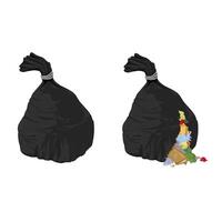 Tied Trash Bin Bags Sacks one Full and the other Ripped Open - Color Icon Illustration Symbol vector