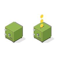 Isometric Locked Money Safe for financial savings and security - Color Icon Illustration Symbol vector