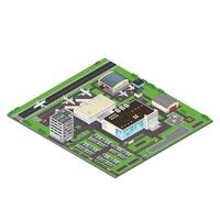 Isometric Airport Planes Transport Terminal Building Runway Color Icon Illustration vector