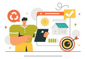 Home Service Technicians Setting Up Solar and Wind Energy Systems vector