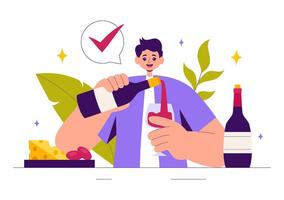 Red and White Wine Tasting with a Group of Enthusiasts Holding Glasses in a Flat Illustration vector