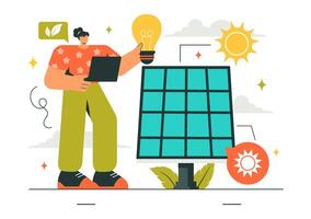 Renewable Energy Engineers Maintaining a Clean Power Grid with Solar and Wind Systems vector