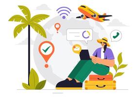 Modern Digital Nomad Working from a Tropical Destination in a Flat Cartoon Background vector