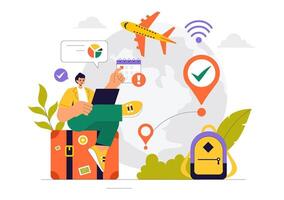 Digital Nomad Illustration of Remote Work While Traveling in a Flat Cartoon Background vector