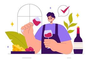 Wine Tasting Event Illustration with People Enjoying Red and White Wine in a Flat Style Cartoon Background vector