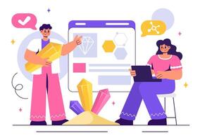 Illustration of a Scientist Studying Mineral Structures and Gemstones in a Flat Style vector