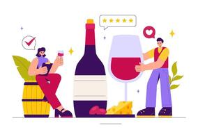 Flat Style Illustration of a Wine Tasting Ceremony with Guests Enjoying the Aroma and Flavors vector